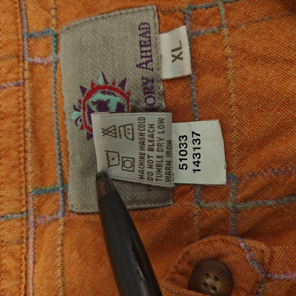 The Territory Ahead Shirt Mens XL Orange Grid Textured Cotton Rayon Long Sleeve - Picture 9 of 13